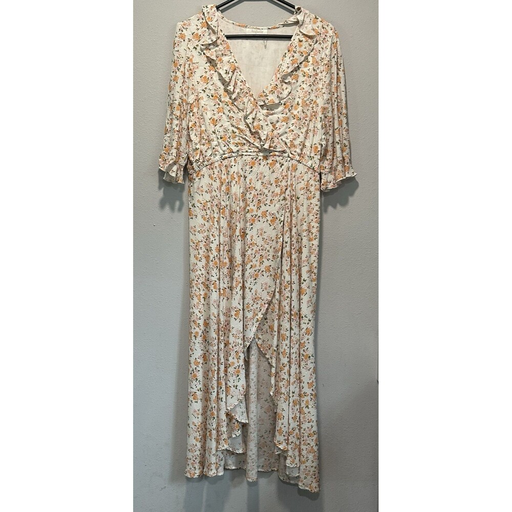 Auguste Womens Dress 8 Wrap Dress Floral Flutter Sleeve Empire Waist Swiss Dot